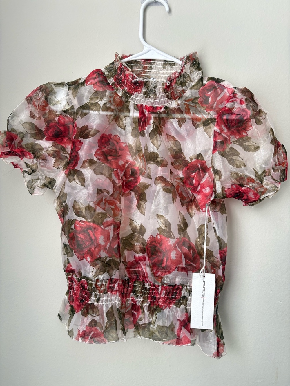 Live 4 Truth Floral Sheer Puff Sleeve Smocked Blouse Size S NWT